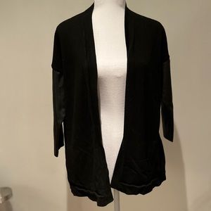 Black 3/4 Faux Leather Sleeve Cardigan
